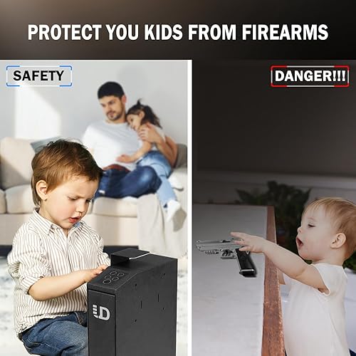 Miniatura 5 de Urban Deco Caja fuerte biométrica para pistola deslizante, caja fuerte para pistola de acceso rápido para mesita de noche, puerta corredera