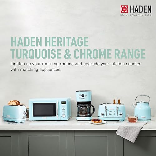 Miniatura 6 de Haden Cafetera de goteo programable de 12 tazas con tostadora Heritage de acero inoxidable de 4 rebanadas de ranura ancha, turquesa y cromo