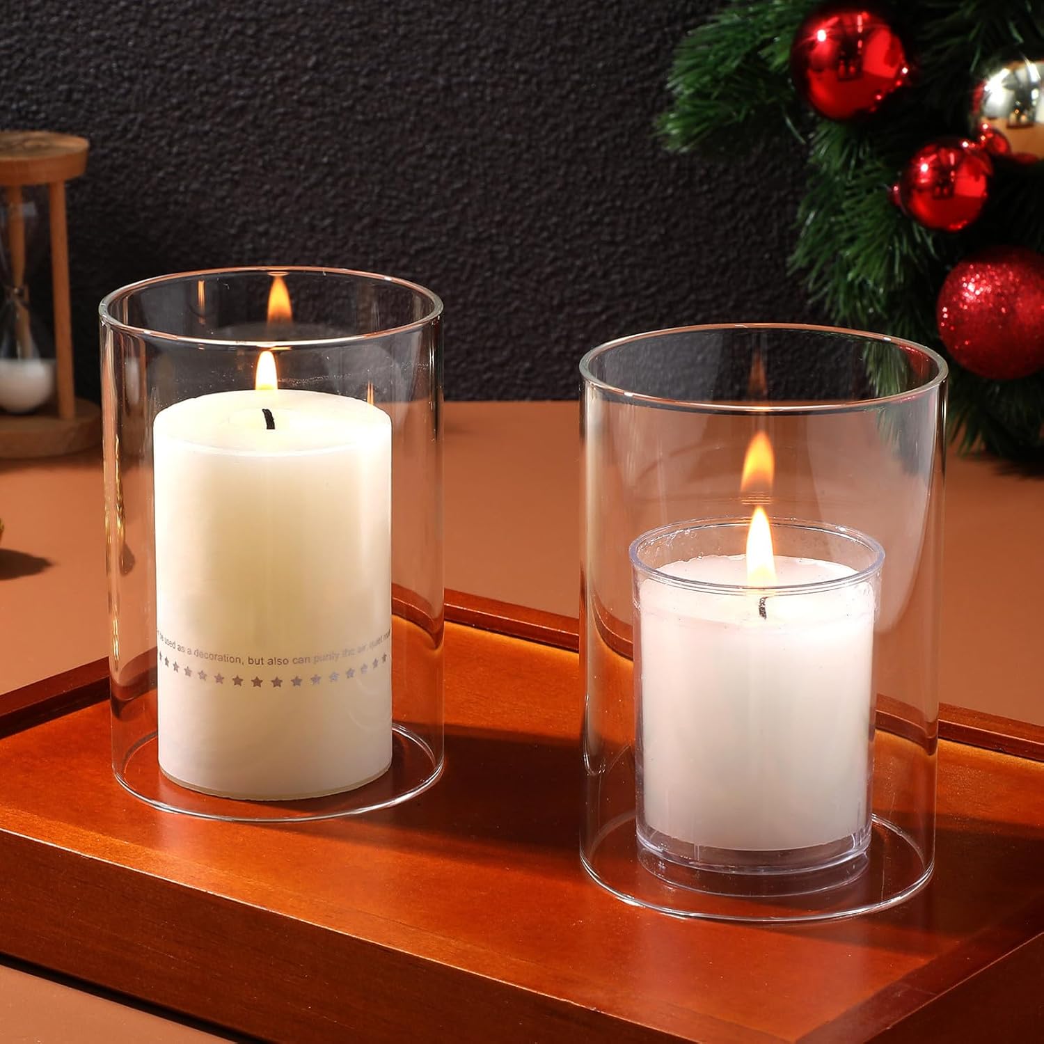 2Pcs Transparent Glass Candle Chimney Tube Open-Ended Shade for Household Candle Holders Windproof Design Clear Glass Covers for Romantic Party Decoration