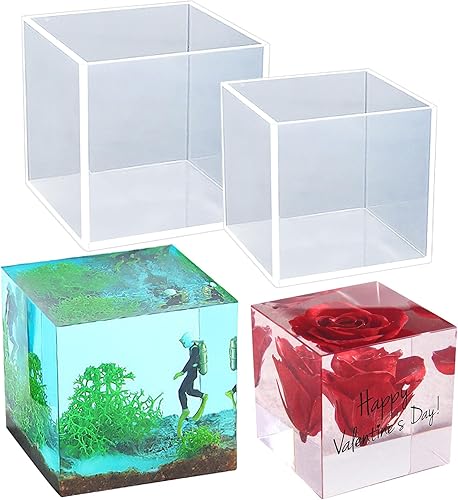 Miniatura 1 de 2 moldes de resina de cubo grande, moldes de silicona transparente de 4 y 3 pulgadas, kit de preservación de flores de resina, moldes de resina