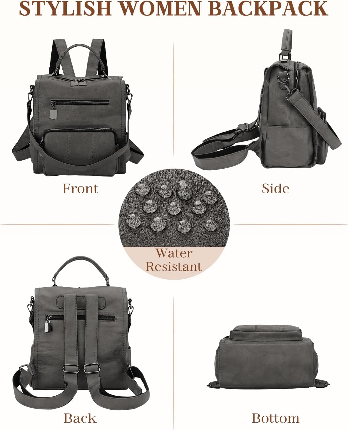 RAVUO Backpack Purse for Women, Fashion Leather Handbags Designer Convertible Satchel Ladies Shoulder Bag 3 Ways to Carry - Image 7