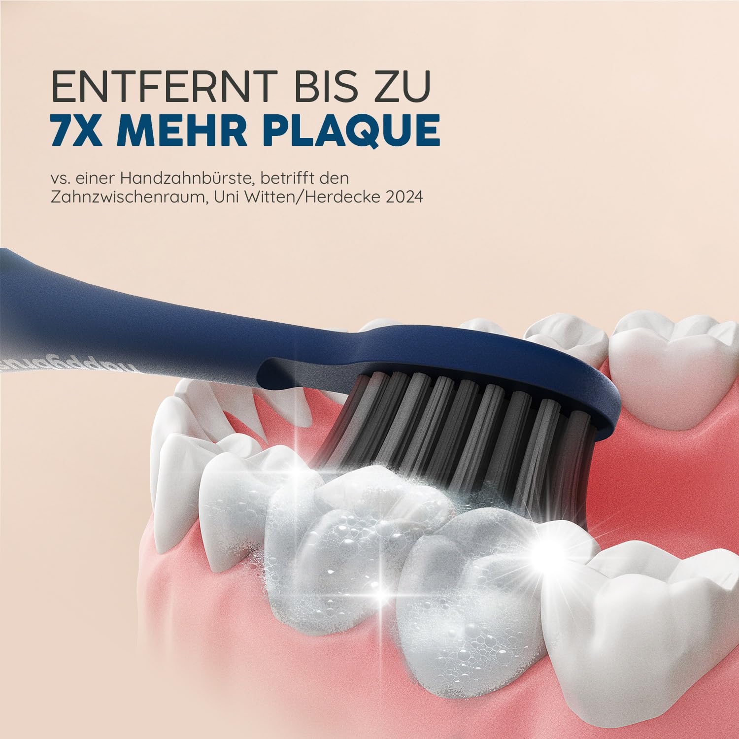 happybrush Spazzolino sonico Eco Vibe 3 – Vincitore del test – Test 100 giorni – Spazzolino elettrico con batteria 8 settimane – Spazzolini da denti ultrasonici – 2 anni di garanzia – Incl. testine