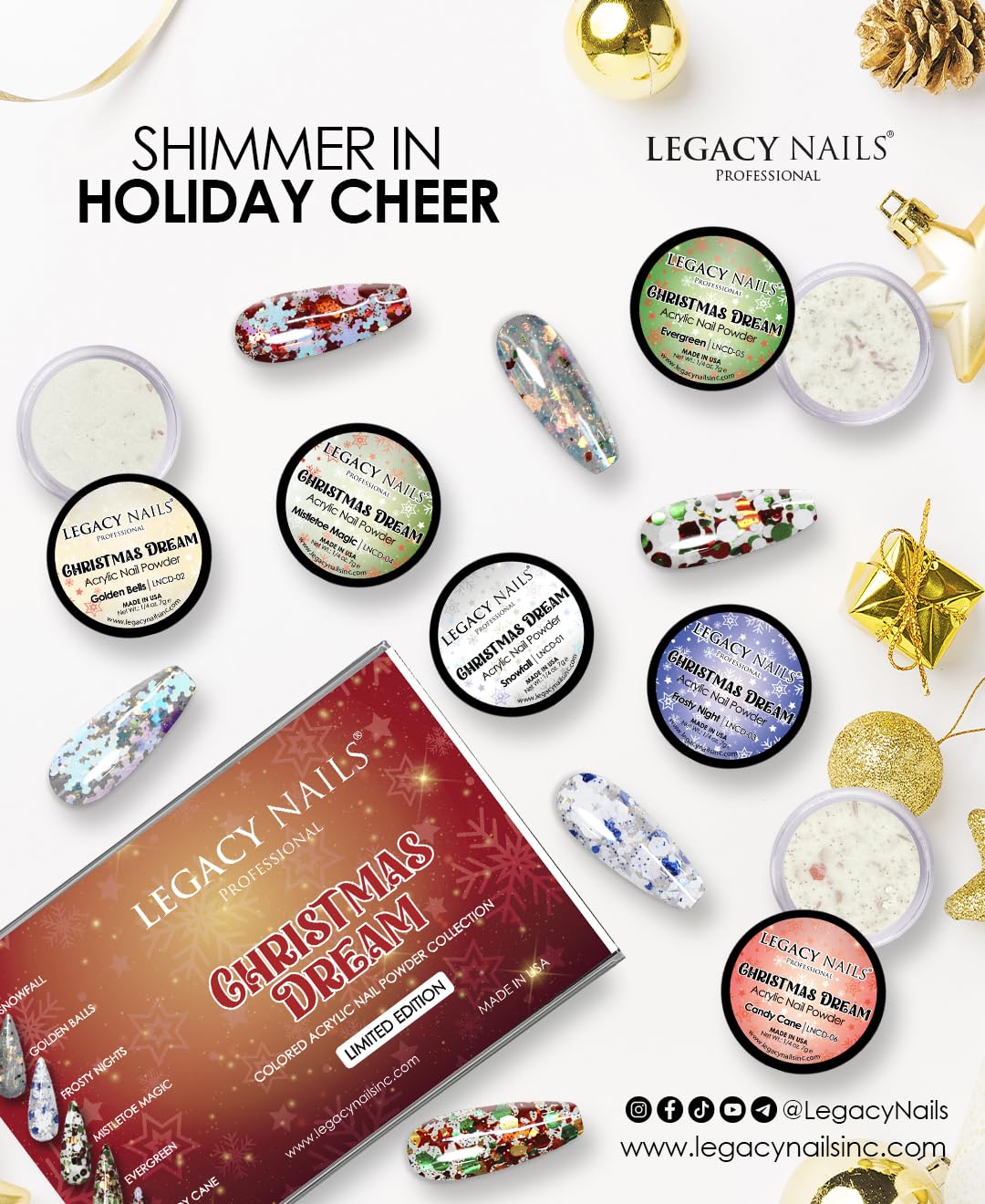 Legacy Nails Professional Acrylic Powder Kit, 6-Piece Nail Art Set