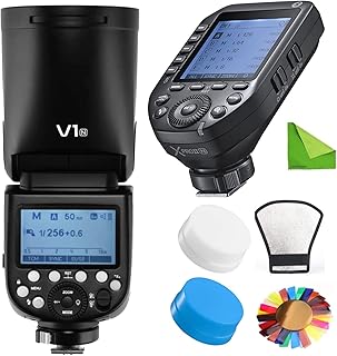 GODOX V1 V1-N V1N Flash w/XProII-N Trigger for Nikon, 1/8000 HSS, 1.5s Recycle Time, 76Ws 2.4G TTL Round Head, 480 Full Power Shots, 2600mAh Lithium Battery w/Diffuser Reflector Color Filters