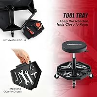 Vista 5 de Goplus Taburete mecánico, silla de garaje con ruedas de altura ajustable de 16 a 22 pulgadas, bandeja magnética extraíble para herramientas, cojín