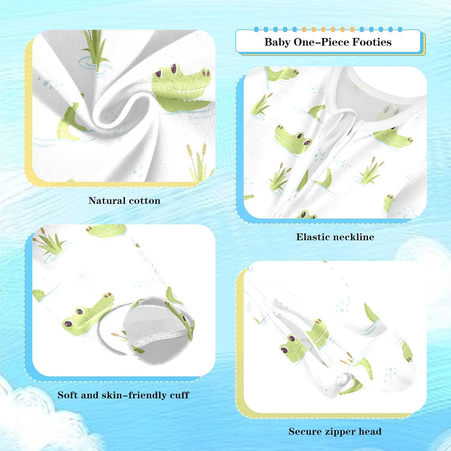 Green Alligator Swimming Lake Baby Girl Boys Sleeper Newborn Baby Play One Piece Footie Infant Romper, 0-24 Months