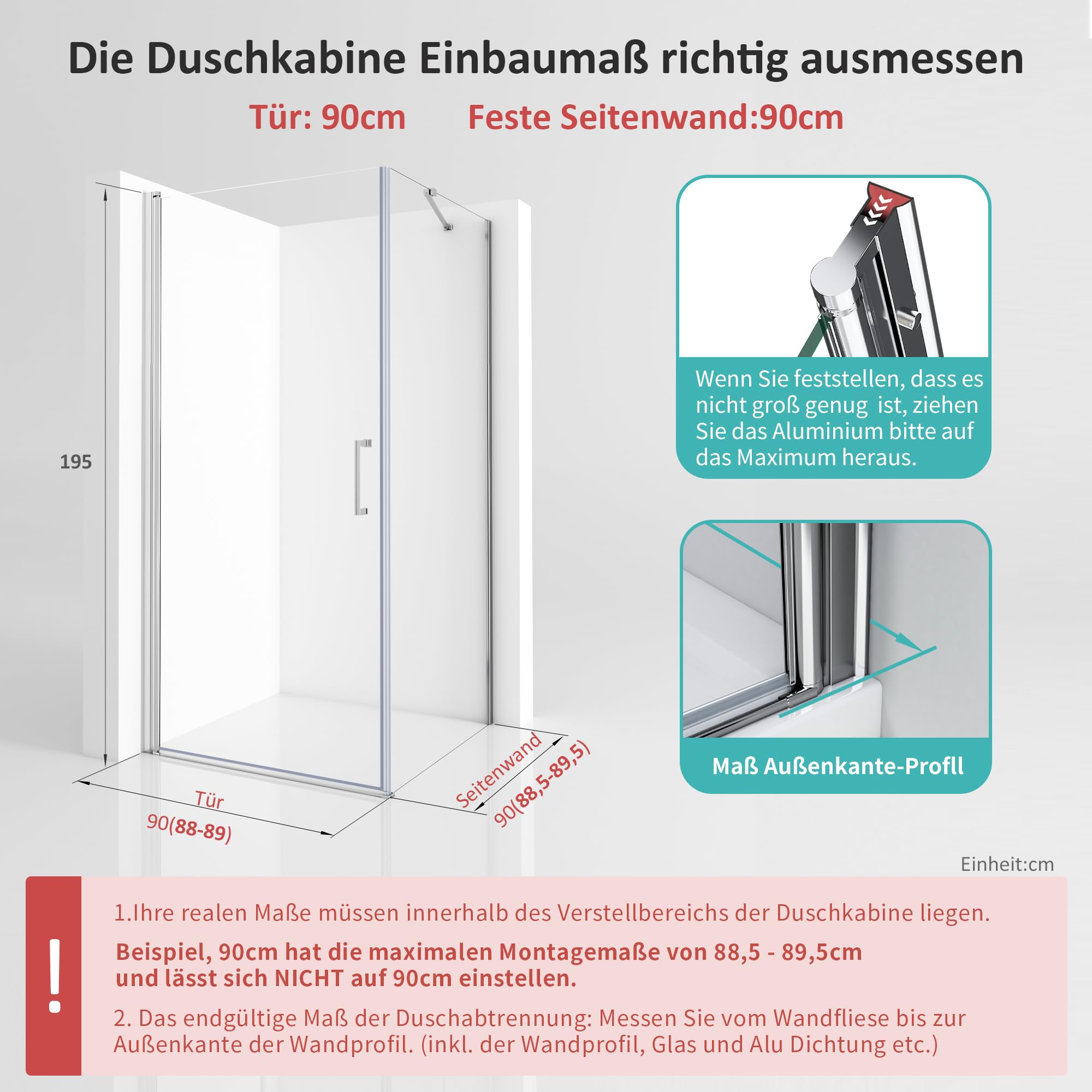 Duschkabine Schwingtür mit Seitenwand 90x90cm Eckeinstieg Duschabtrennung, Silber Einzelschwingtür mit festem Seitenteil, Duschwand mit 6mm NANO ESG Glas, Pendeltür Höhe 195cm