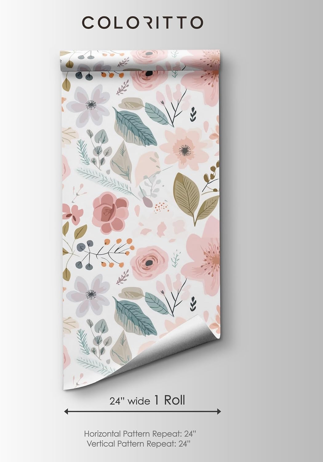 Cute Floral Wallpaper | Removable Self Adhesive Cartoon Style Wallpaper | Girls Nursery Blush Peel and Stick Wall Decor (1 roll 24" W x 120" H)