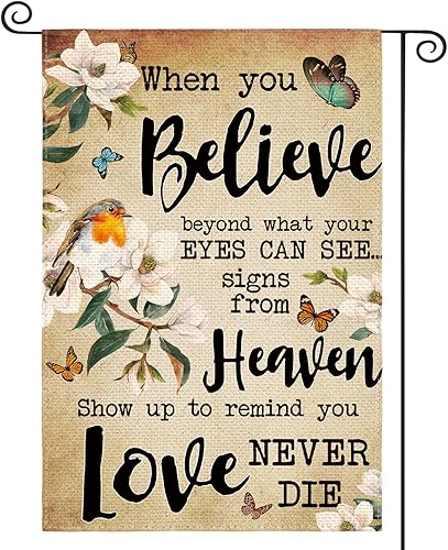 AVOIN colorlife Magnolia - Bandera de jardín conmemorativa de 12 x 18 pulgadas de doble cara en el exterior, Love Never Dies Memorial Day Gravesite