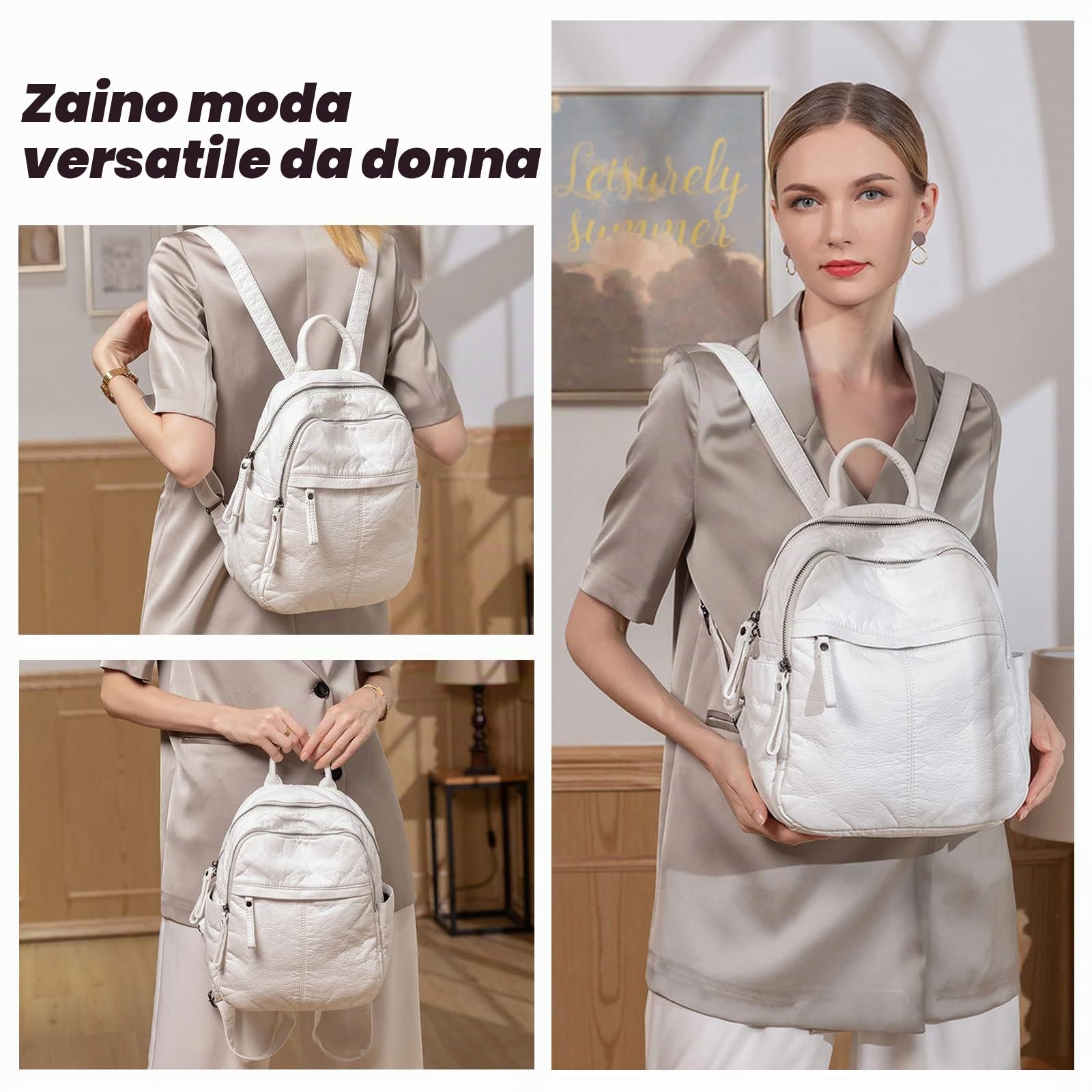 Zaino in pelle morbida per le donne antifurto viaggio moda zaino borsa leggero multi tasche Bookbag, design semplice