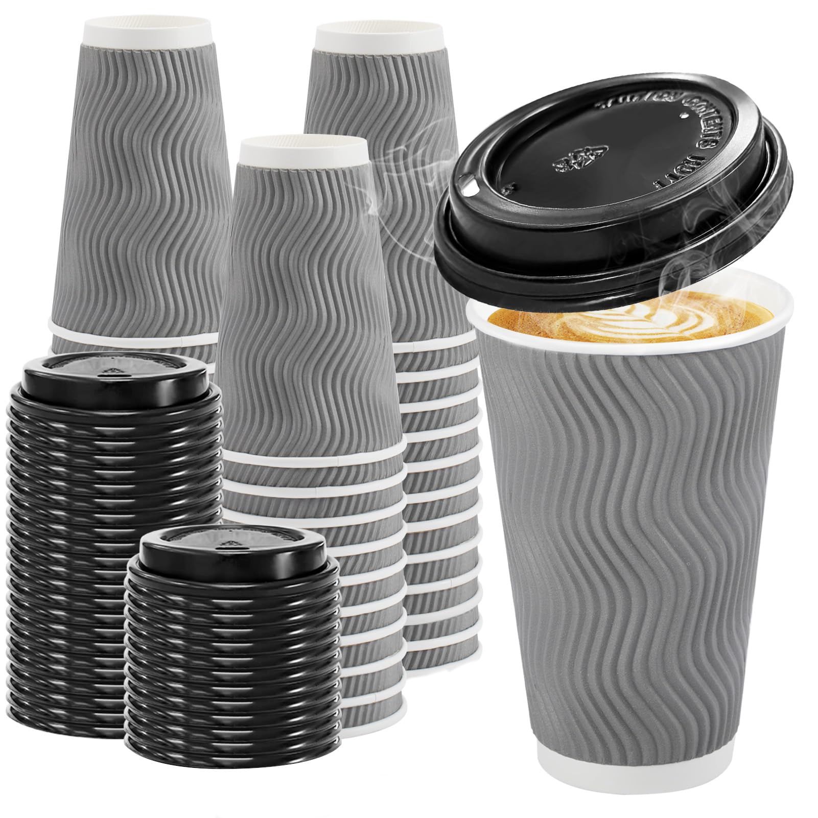Clawsoff 100 Pack 12 oz Coffee Cups with Lids Disposable Paper Cups Gray — Amazon image 14