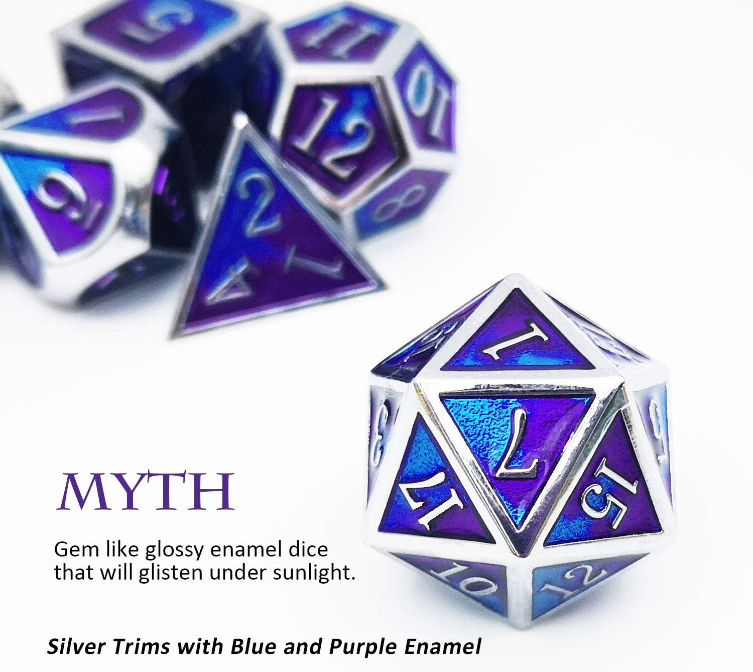 Haxtec Silver Purple Blue DND Metal Dice Set D&D Dragon Dice for Dungeons and Dragons TTRPG-Myth