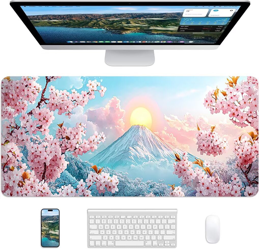 Wxuaixnn Fiori Di Ciliegio Tappetino Mouse Gaming XXL 160x80cm Impermeabile Tappeto Mouse con Base in Gomma Antiscivolo, Non-Slip Rubber Base, Paesaggio Mousepad XXL per Gamer e Ufficio -9648