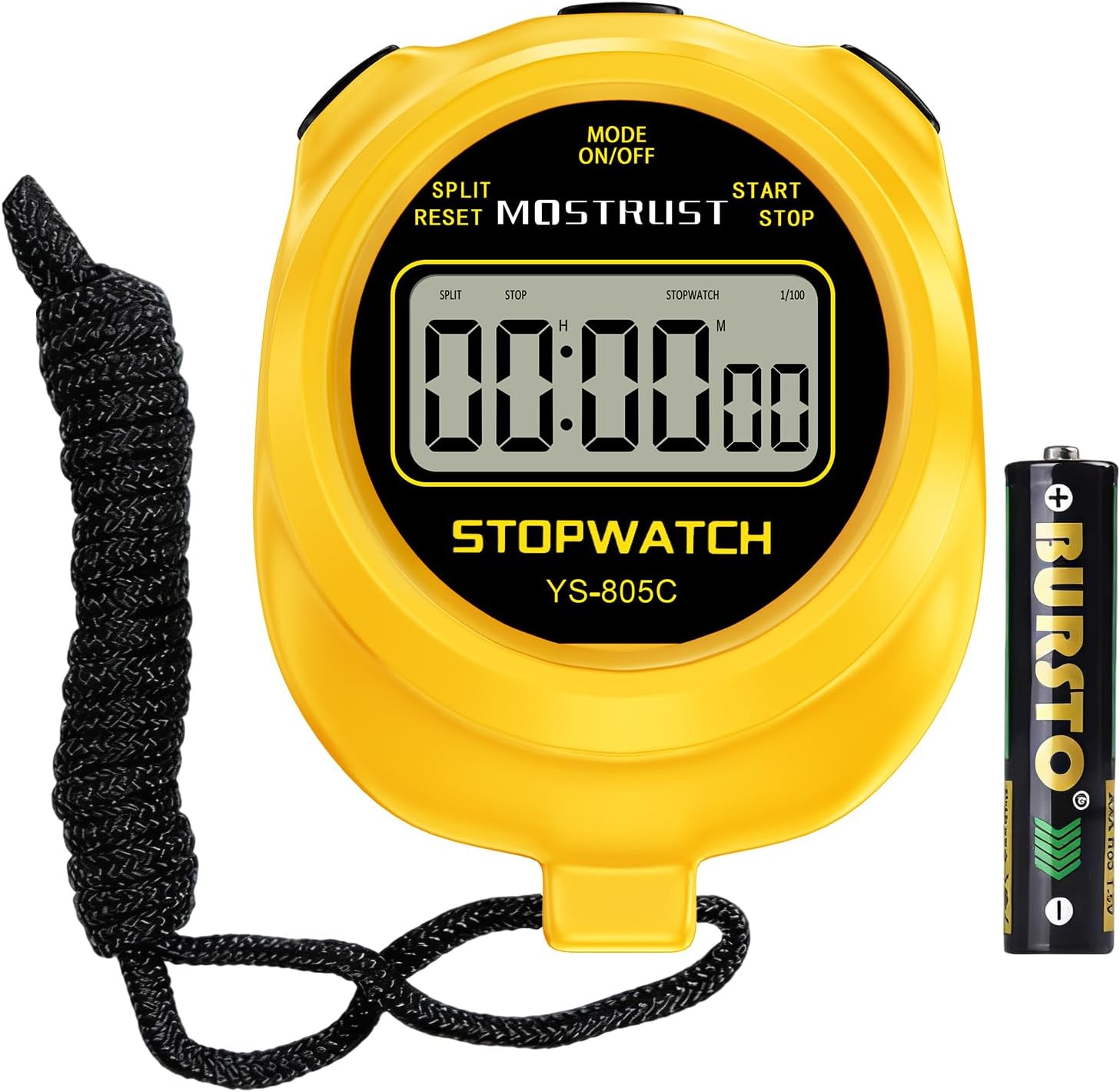 Digital Simple Stopwatch Timer, Single Lap Countdown Timer with On/Off, AAA Battery (Included) for Kids Students Coaches, Yellow