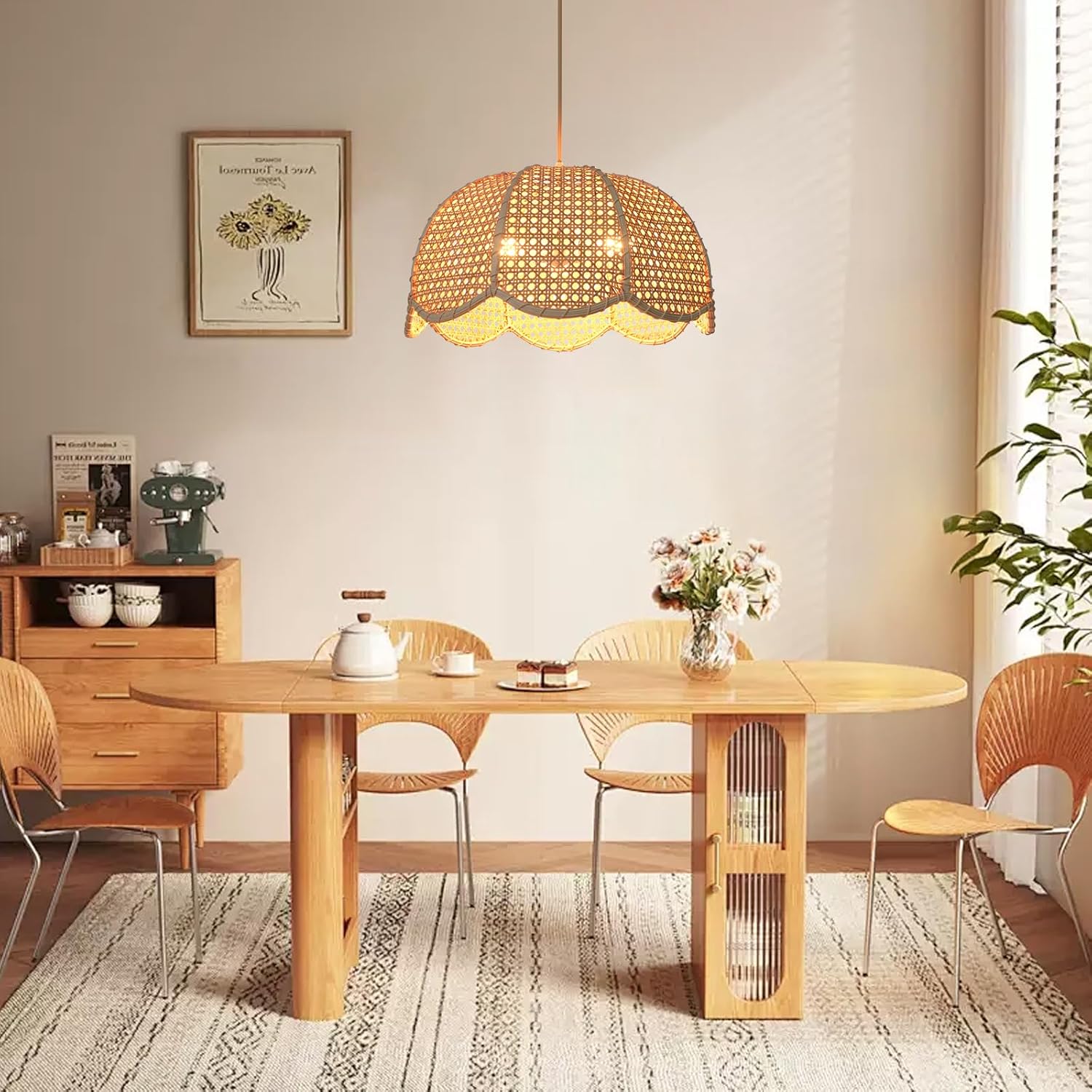 Arturesthome Hand Woven Pendant Light Fixture, 3-Lights Hanging Lamp Ceiling Lighting, Chandelier Lampshade for Kitchen Dining Room Living Room Bedroom Hallway