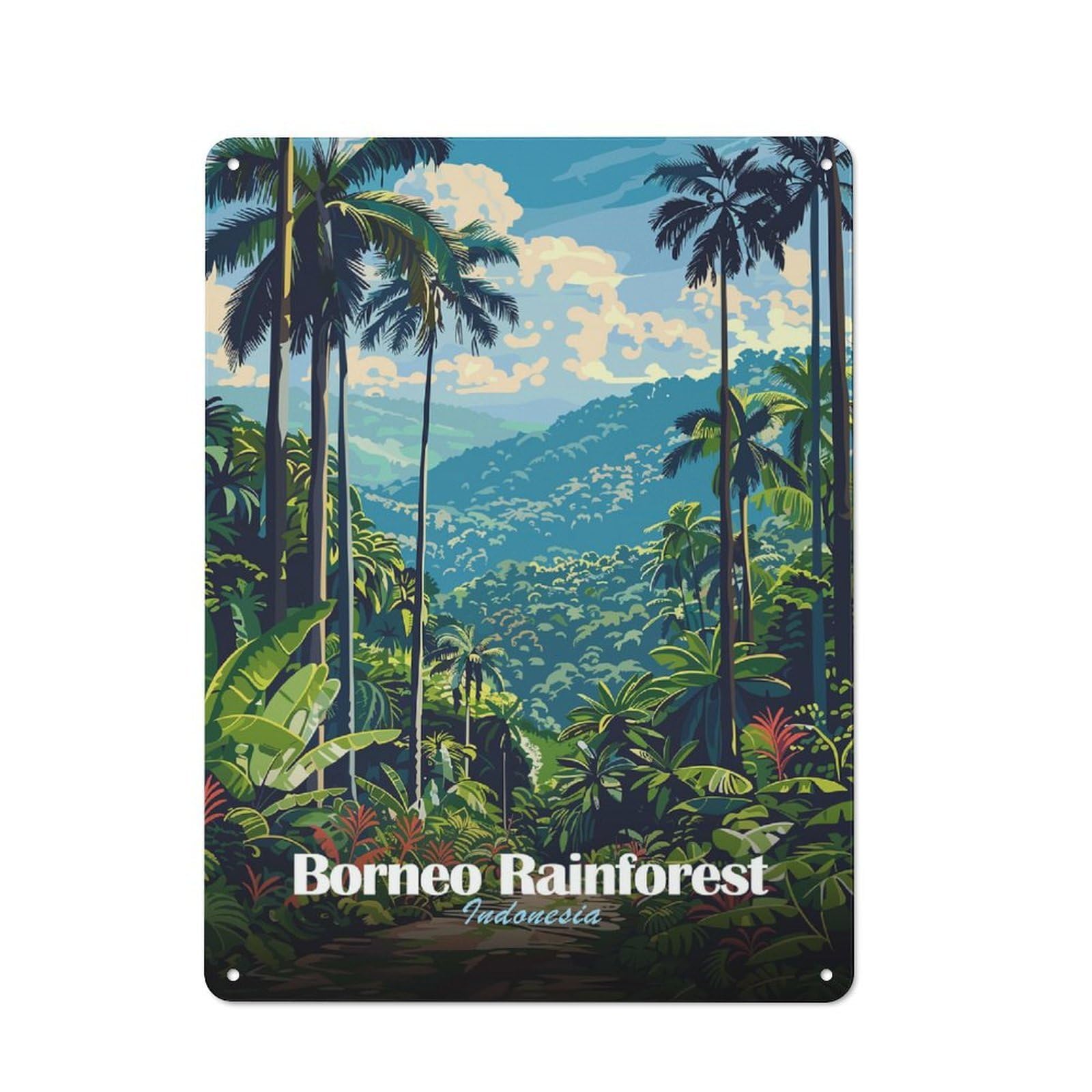 Junmoney Style-22 Borneo Rainforest, Indonesia Vintage Metal Plaque 40X30cm For Hobby Room Or Studio, Suited To Hobby Room Decor Fans