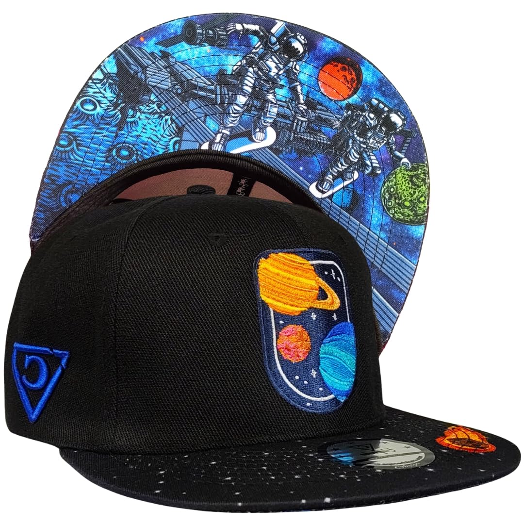 Capiche Unisex [Space] - Space Surfing [99+ Variations] Space Surfing Snapback Cap [Space] - Surfer On Cosmic Waves Embroidery, Adventure Design, Unique Look For Astronaut