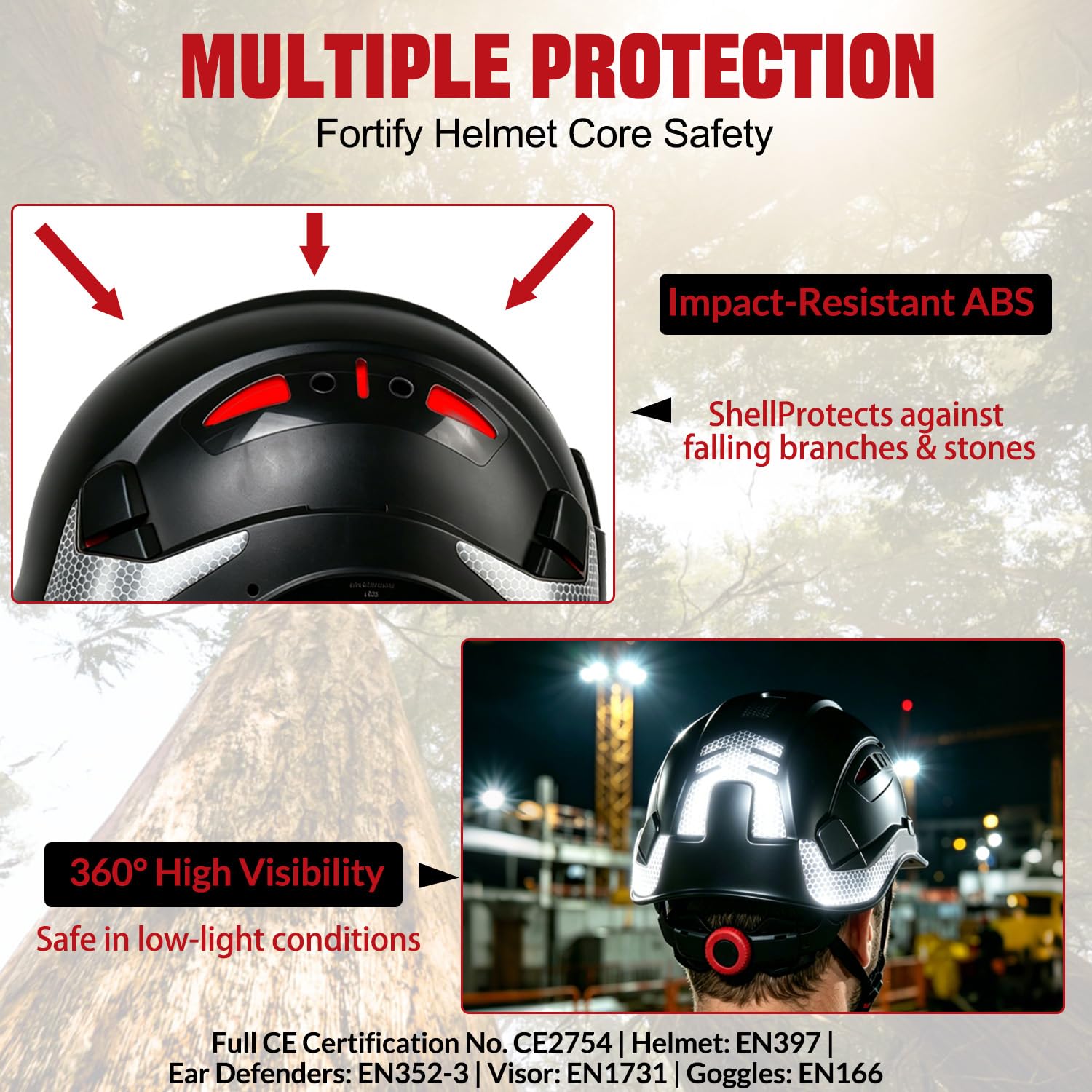 HEARMOR VOLTEK 5 en 1 - Casco de protección forestal con casco, orejeras, visera, gorro para el sudor y bolsa de transporte, antigolpes y ventilación cómoda, casco de ABS para trabajadores forestales