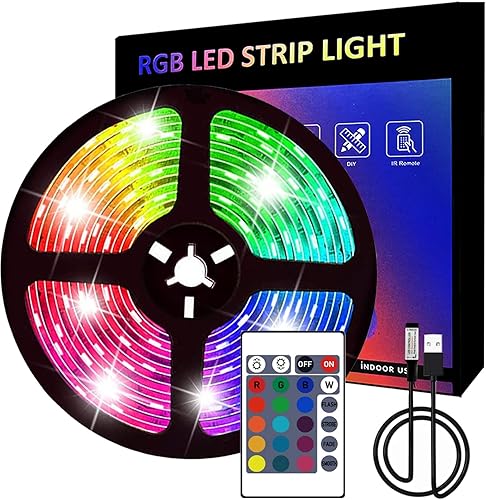 Tira de luces LED de 16.4 pies, RGB 5050 luces LED alimentadas por USB, retroiluminación LED para TV con control remoto IR, luces LED RGB que