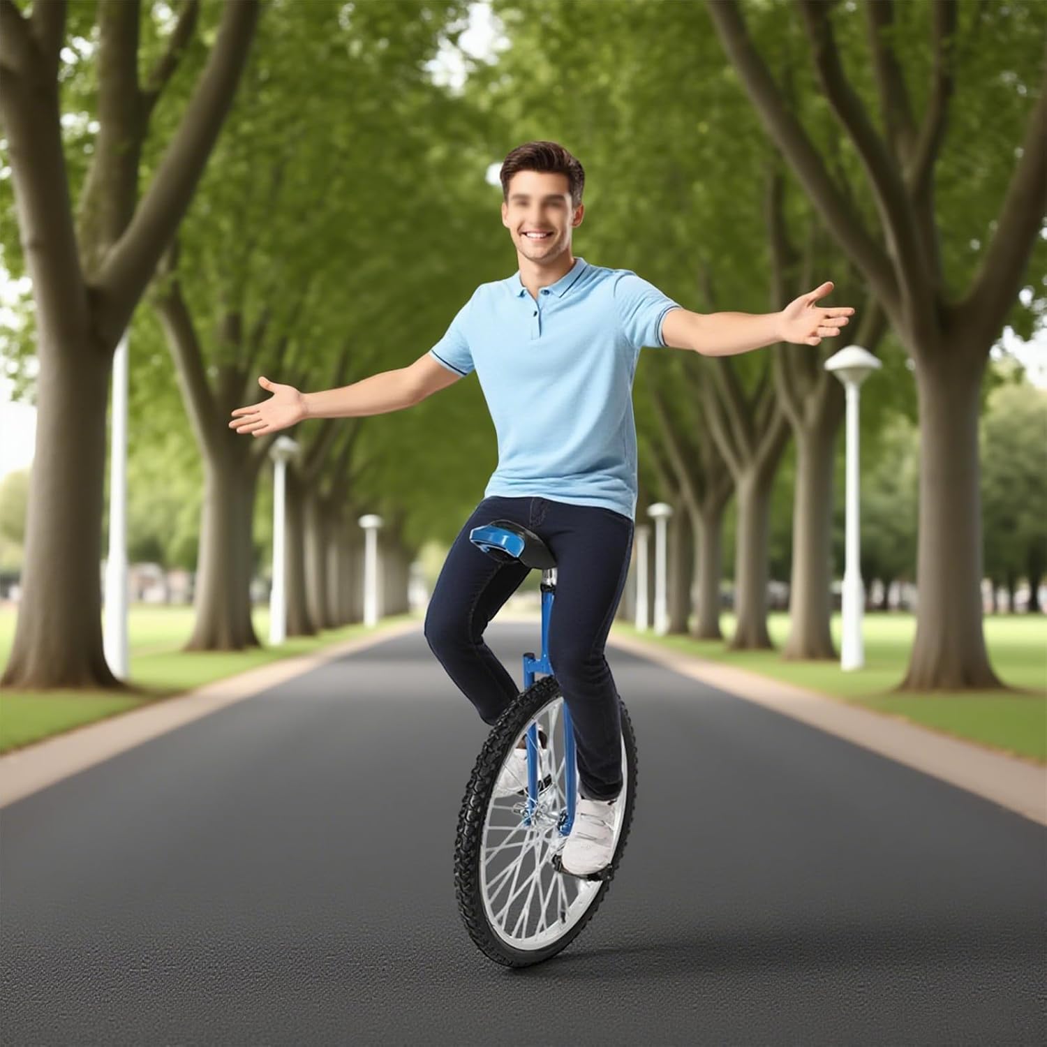 Unicycle 24 Inch One Wheel Bike with Aluminum Alloy Rim and Pedals, Manganese Steel Frame 36"-40" Height Adjustment Outdoor Unicycles for Adults, Entertainment Exercises Balance Blue