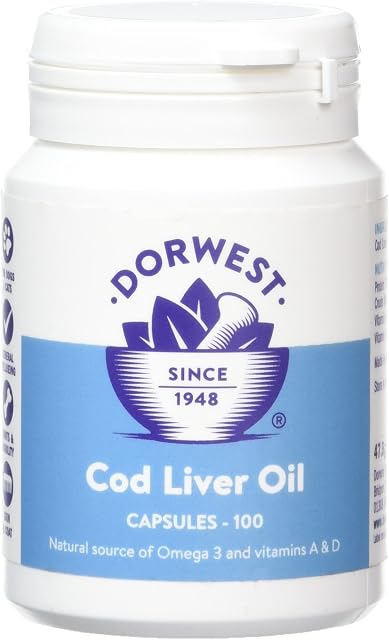 Dorwest Herbs Cod Liver Oil Capsules for Dogs and Cats 100 Capsules