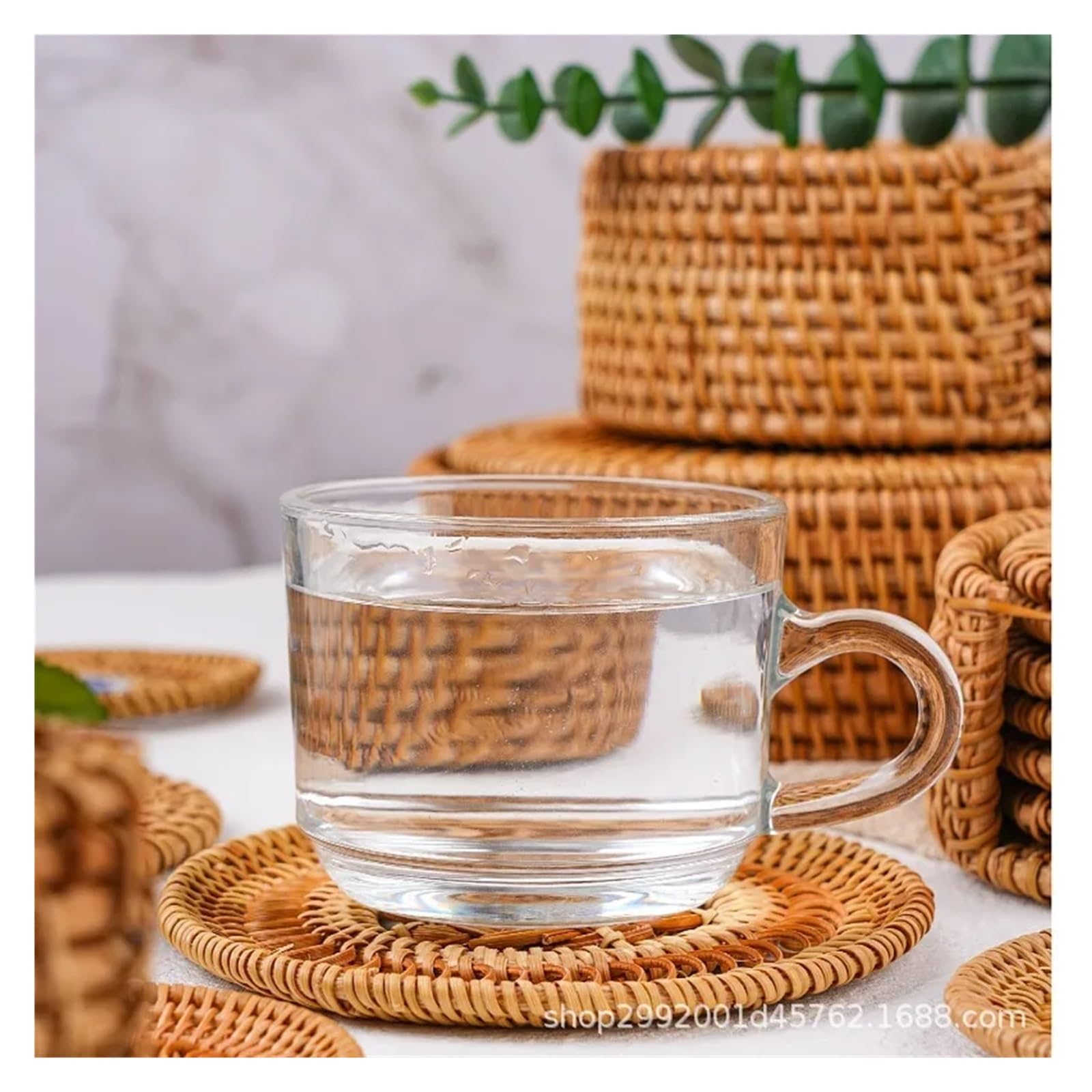 posavasos de ratán tejidos, Posavasos redondos de ratán tejido, paquete 4, 8-13 cm(Style2,13cm)
