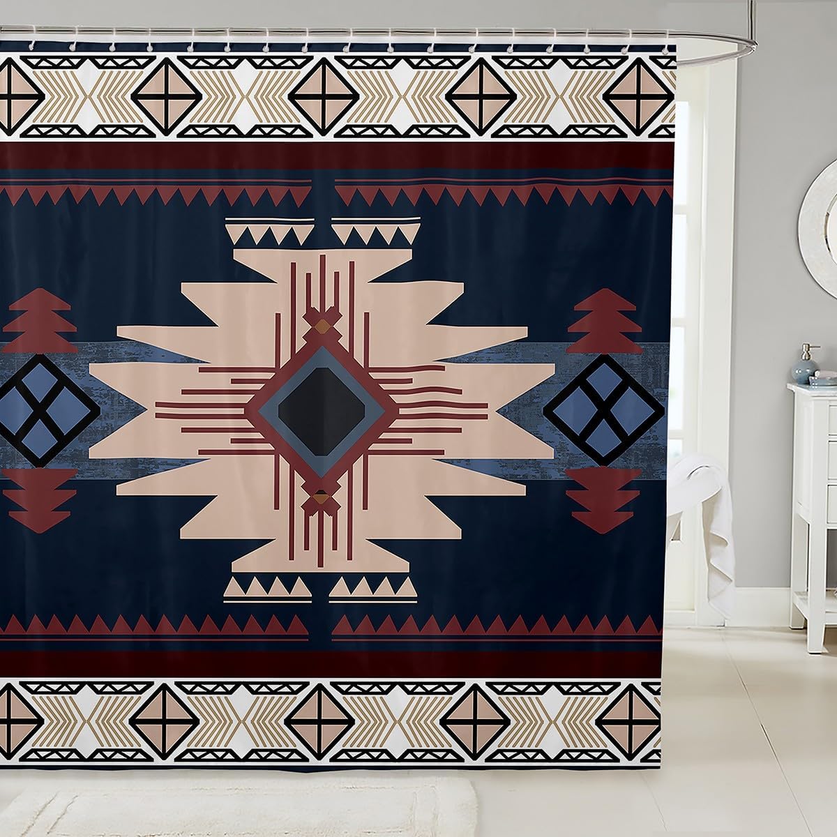 Feelyou Boho Shower Curtain 72"x78" Southwest Native American Design Bathroom Shower Curtain Set Southwestern Geometric Bath Curtain Western Decor Bathroom Accessories Beige Brown