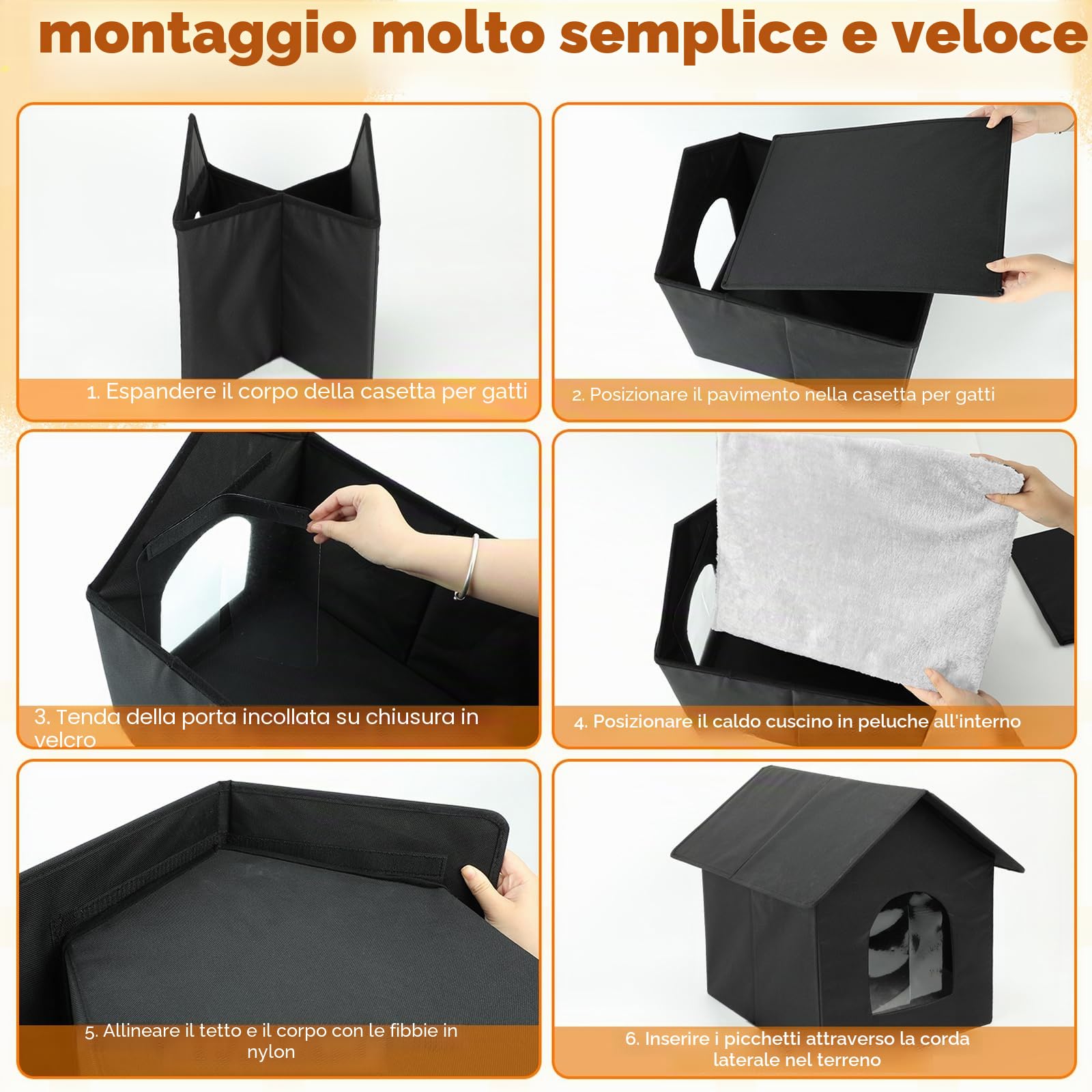 FHTONGE Cuccia Gatto Esterno Impermeabile, Casetta per Gatti Randagino da Esterno Interno con Cuscino e Tenda, Protezione Contro Pioggia e Freddo, Caldo Rifugio per Cucciolo Animali Randagi