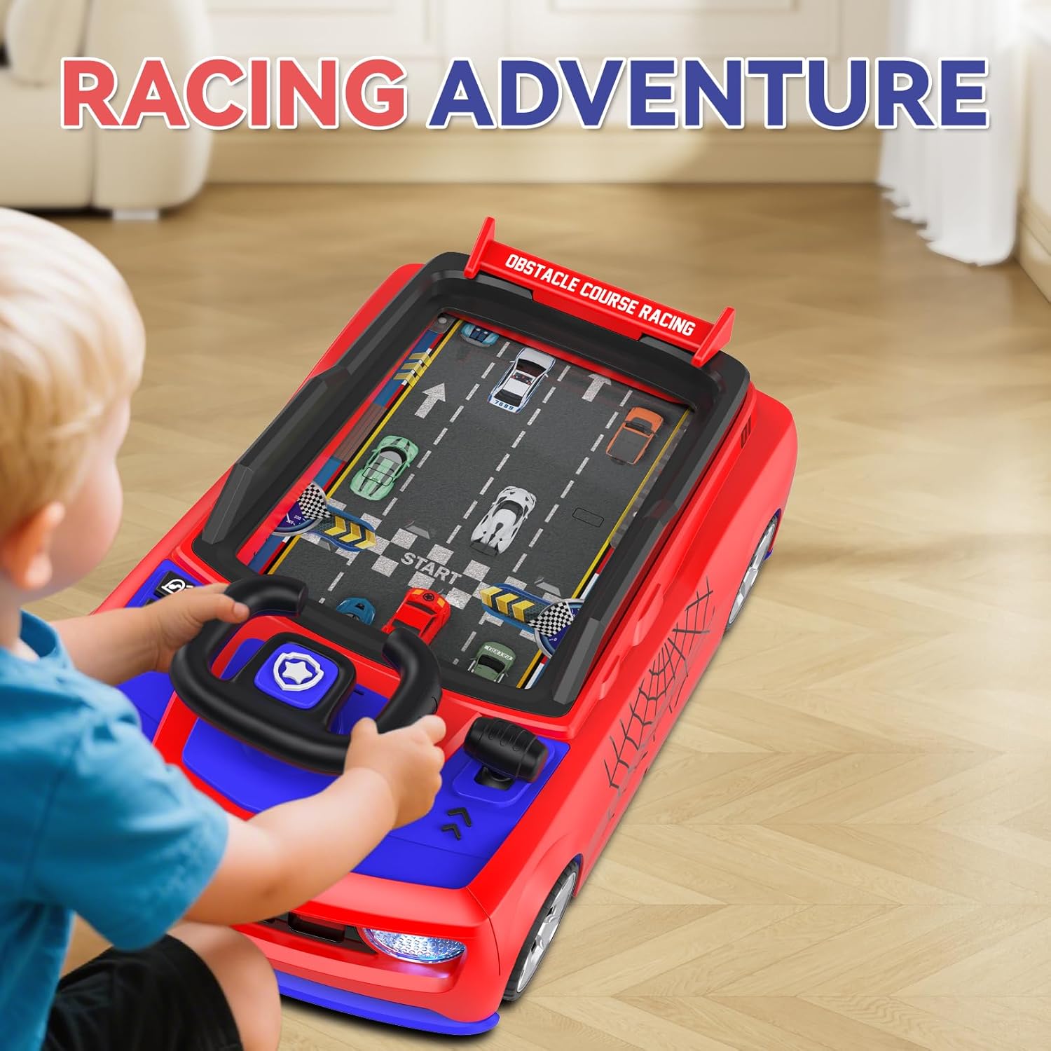 Musical Steering Wheel Racing Car Toy, Racing Adventure Car Steering Wheel for Toddler Kids, Toddler Simulated Driving Game Cars with Sound and Light, Xmas Birthday Gifts for Kids Ages 3+