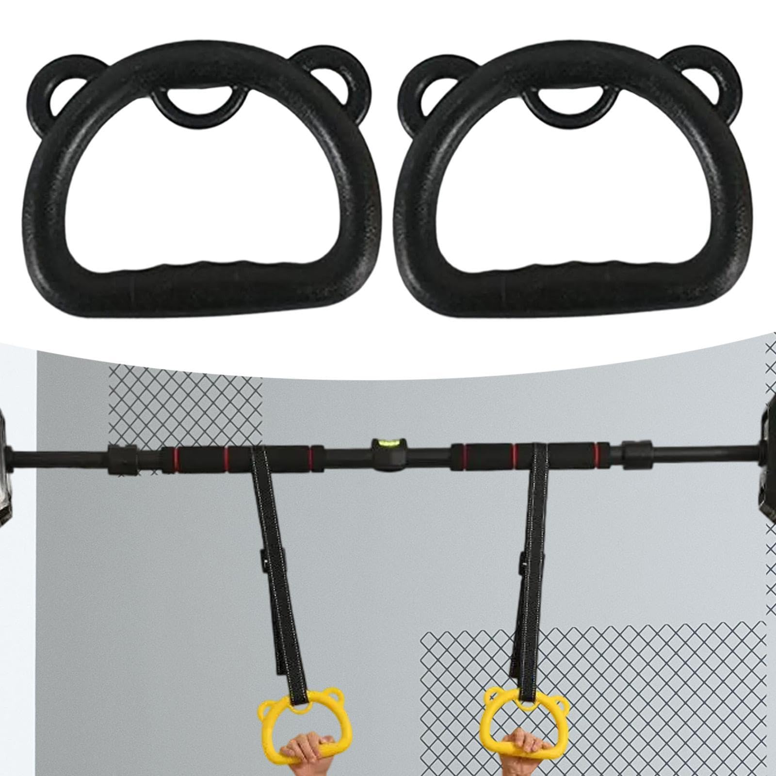 Colaxi 2 Pieces Gymnastics Rings Anti Slip Handles Home Portable Heightening Auxiliary Training Fitness Equipment for Kids Gym Rings, Black