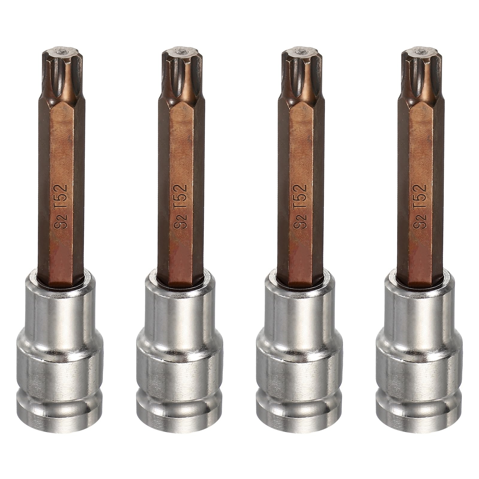 sourcing map 4Pcs Torx Bit Socket 1/2" Drive T52 S2 Steel 6 Point Head Long Screwdriver Drill Bits CR-V Steel Socket Adapter for Home Auto Axle Hex Nuts Bolts Repair