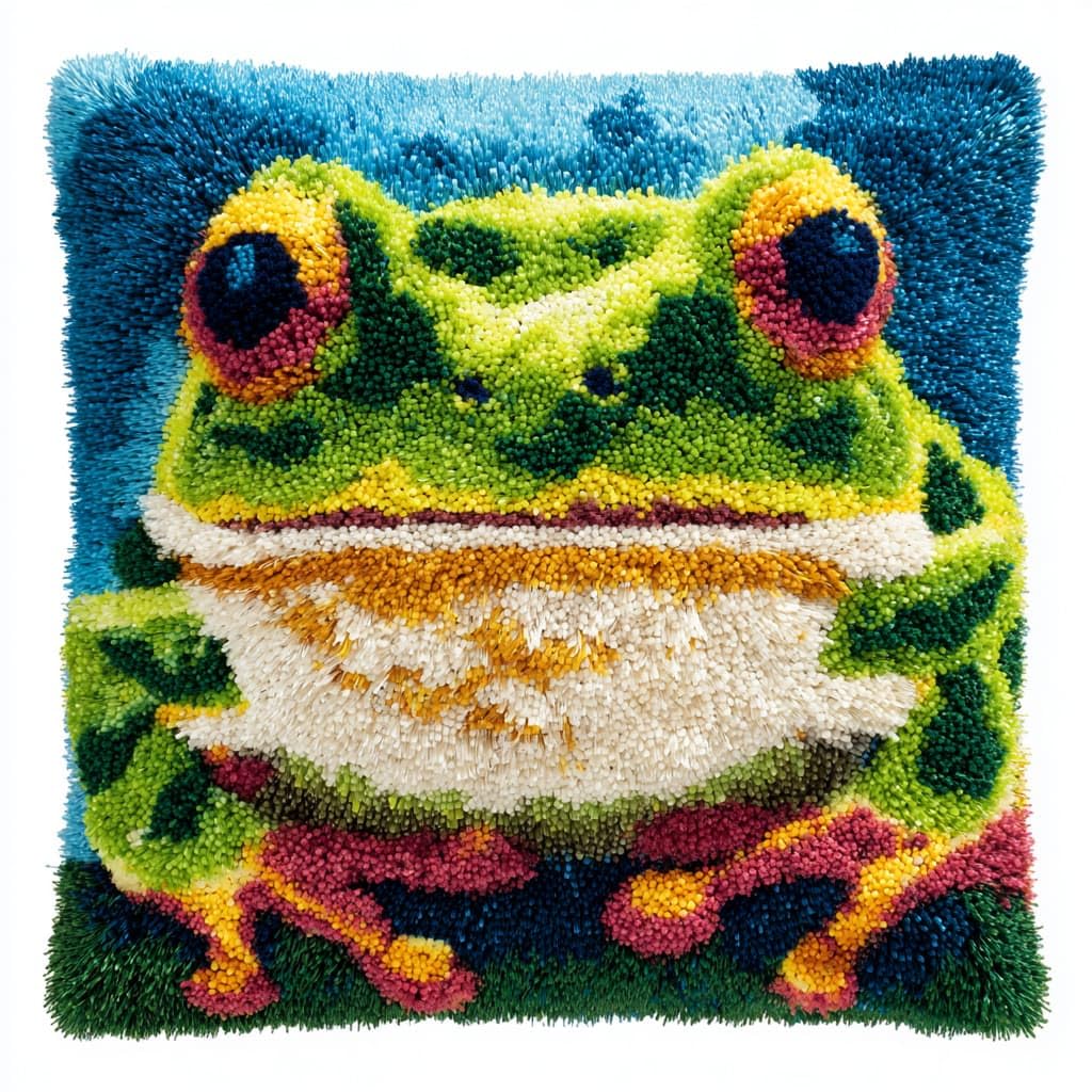 Taxpy Latch Hook Cushion Kits, Animal Frog Pillow Case Rug Cover Beginner DIY Needlework Embroidery Kits Handmade Set 43 * 43cm