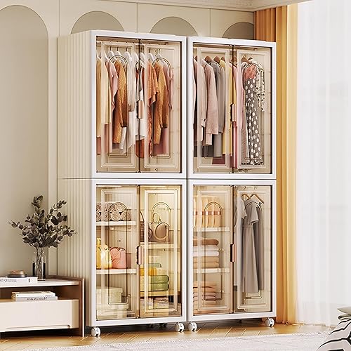 Miniatura 5 de OVLRIJP Armario pequeño, armario portátil para colgar ropa, armario plegable apilable con puertas para sala de estar, dormitorio y dormitorio (B)