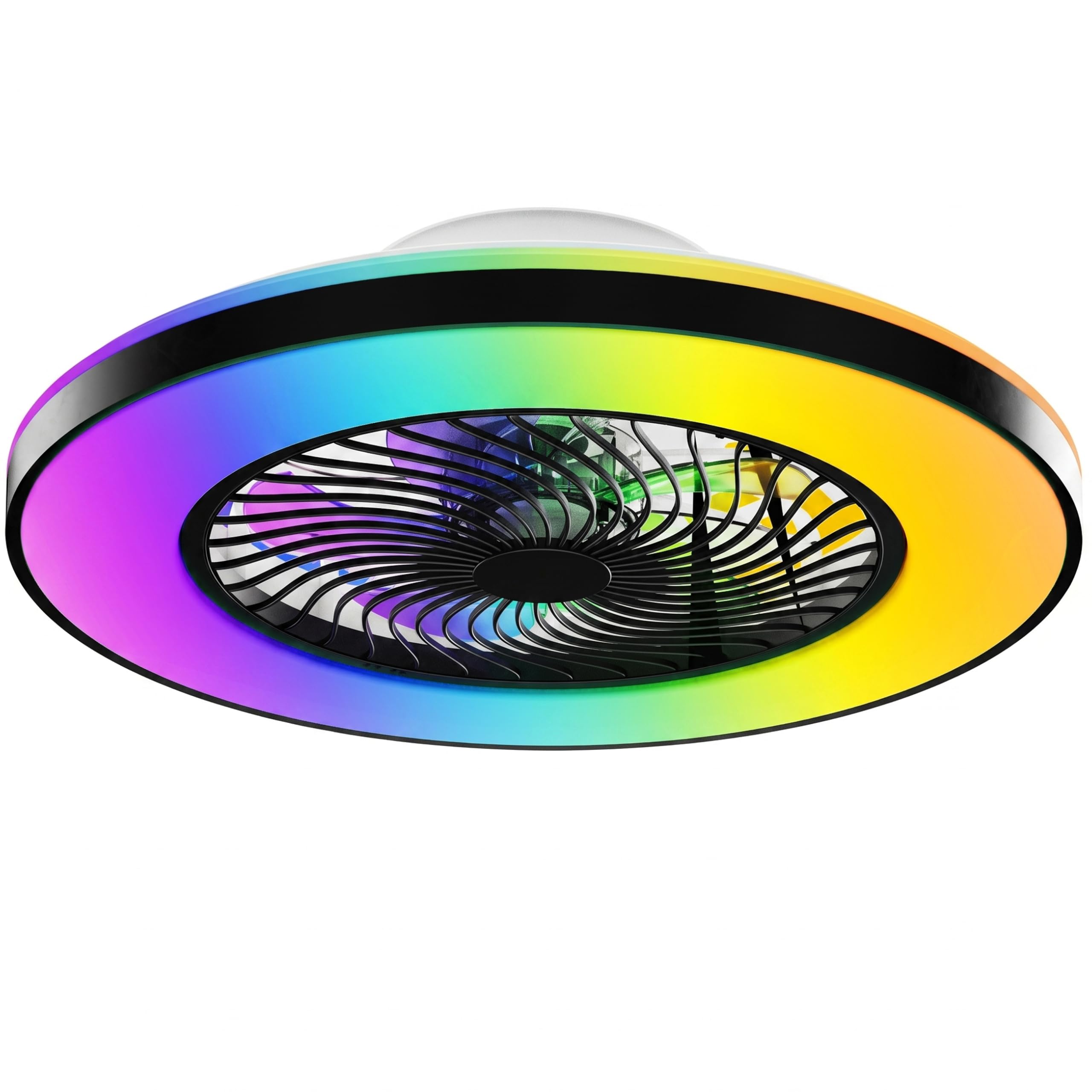 Ribelli Smart LED Ceiling Fan with Light Ø 50cm – Matt Black Flush Mount Light Dimmable, Vibrant RGB Colour Changing, Tuya Smart Life App & Remote, Quiet DC Motor, 6 Speeds, Reversible, 40W