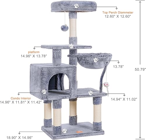 Miniatura 3 de Heybly Árbol para gatos con juguete, condominio de torre para gatos de interior, casa para gatos con perca de felpa acolchada, hamaca acogedora y