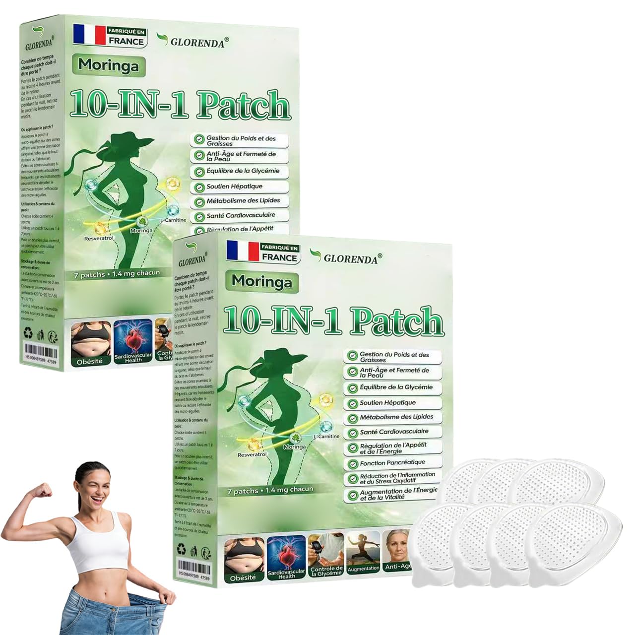 GLORENDA Moringa 10-EN-1 Patch, Ingrédients Naturels, pour homme et femme (2 Boîtes) - 1