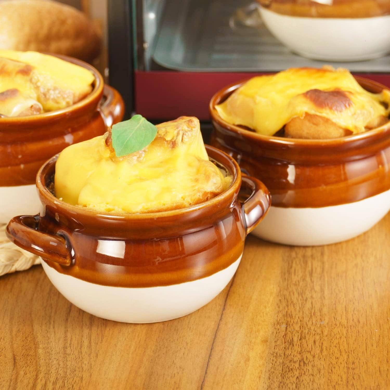 Vumdua Francuskie miski do zupy cebulowej z pokrywką, 473 ml, ceramiczne miski do serwowania zupy z uchwytami, bezpieczne miski do pieczenia, chili, gulaszu wołowego, płatków, ciast, zestaw 4 szt