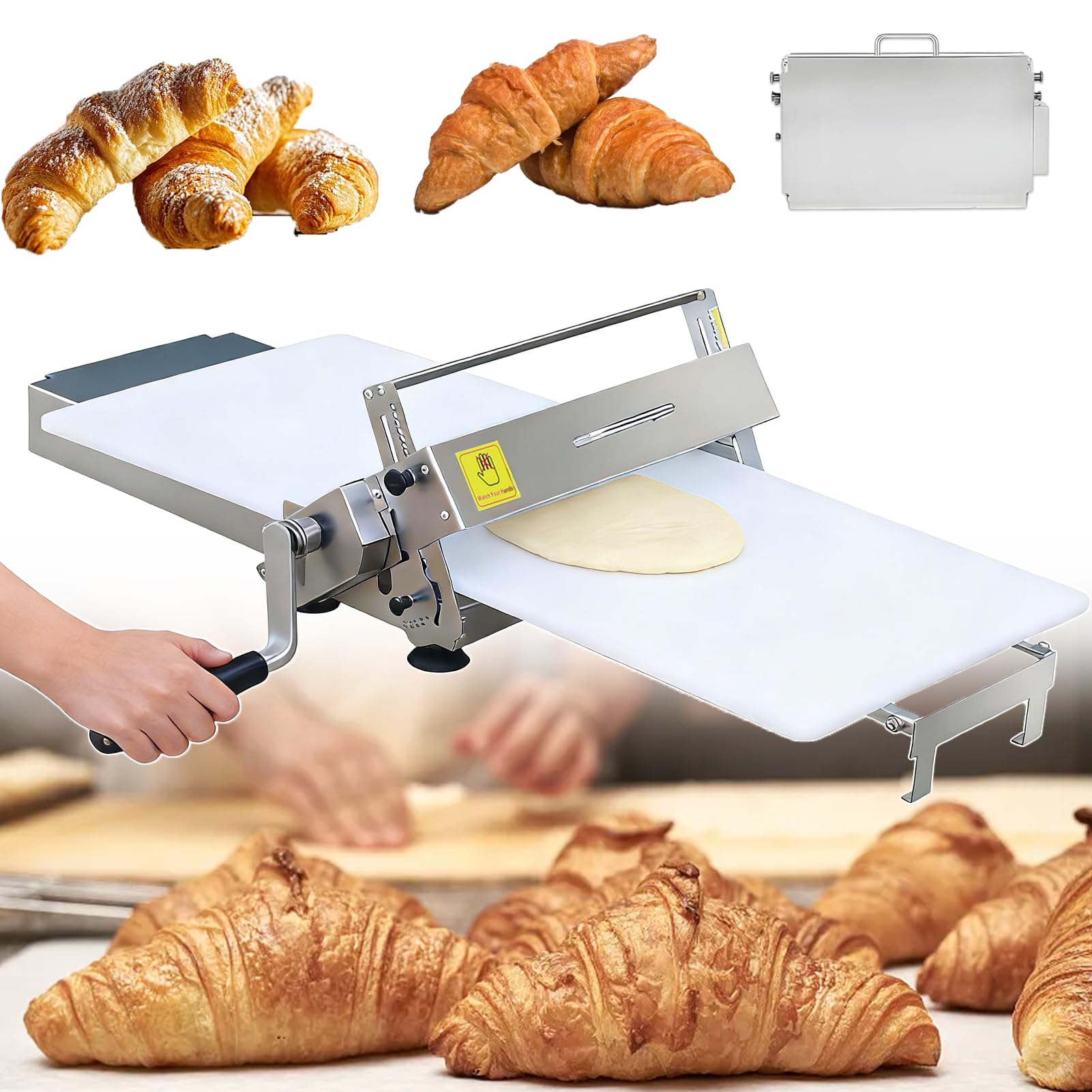 Laminoir à pâtisserie en Acier Inoxydable, réglages d'épaisseur 0-25 mm, laminoir Manuel Pliable, idéal pour Cuisines domestiques et Professionnelles, avec Surface antiadhésive
