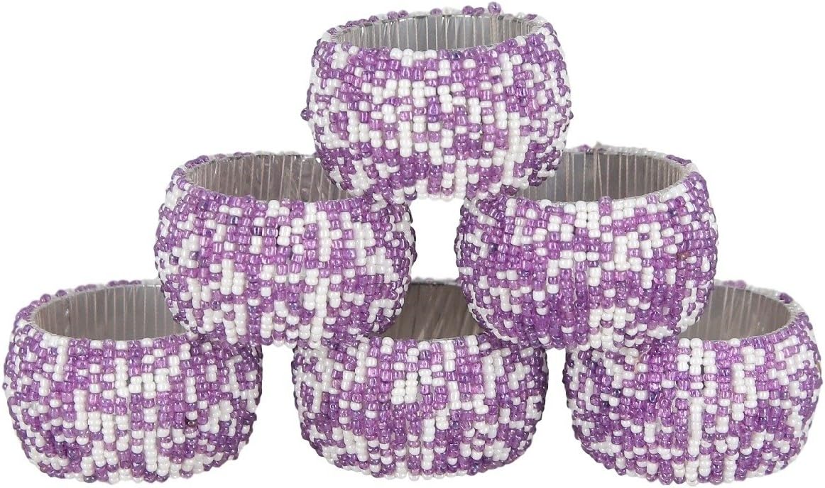 Exсluѕіvе Dіѕсоunt 60% Prісе Shalinindia Beaded Napkin Rings - Set of 6 Rings -Purple White Napkin Rings Set -Diameter-1.5 Inch