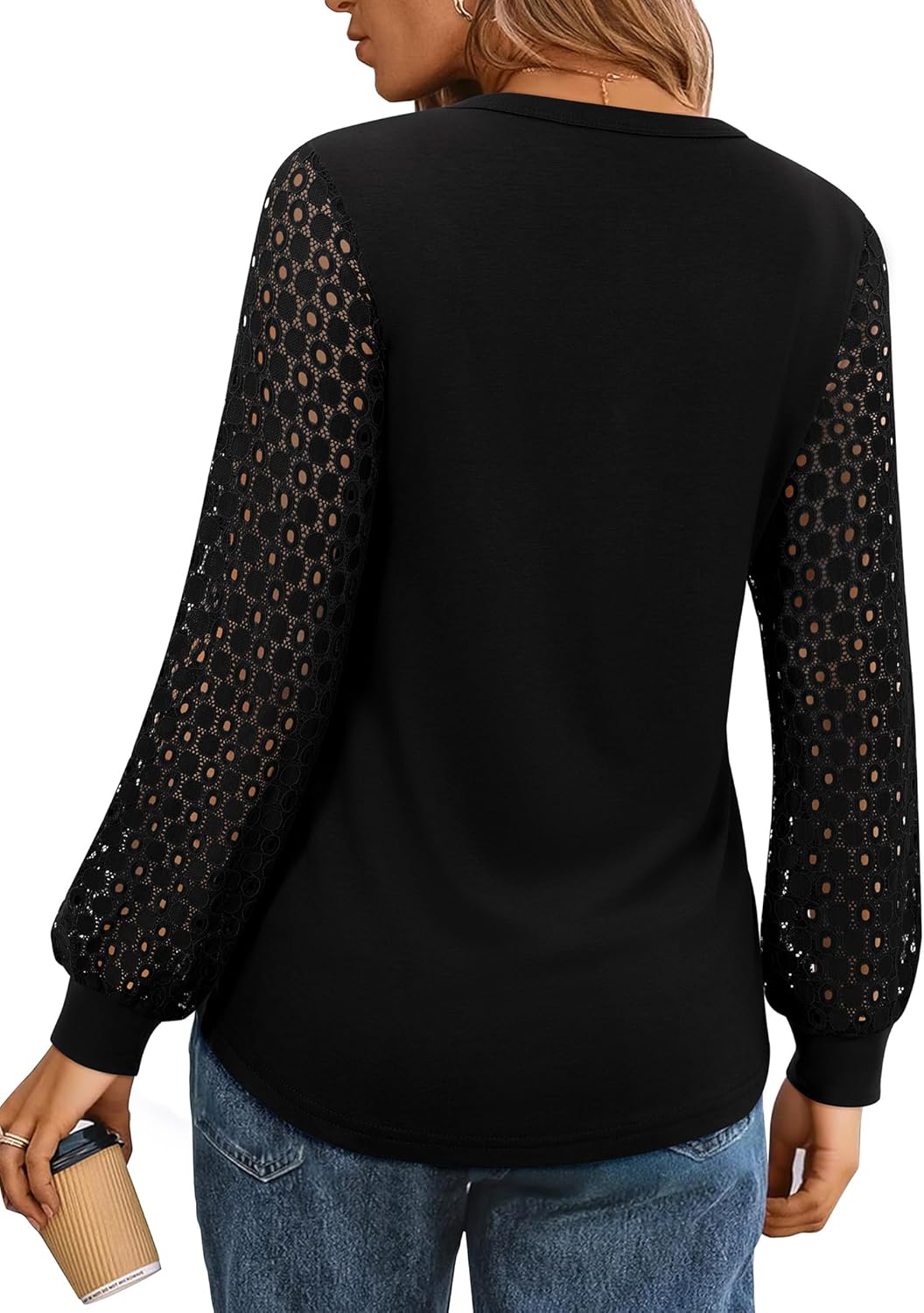 siliteelon Womens Long Sleeve Lace Tops Henley Shirts Eyelet Dressy Casual Blouses 2026 Fall Clothes Business Work Tunics - Image 2