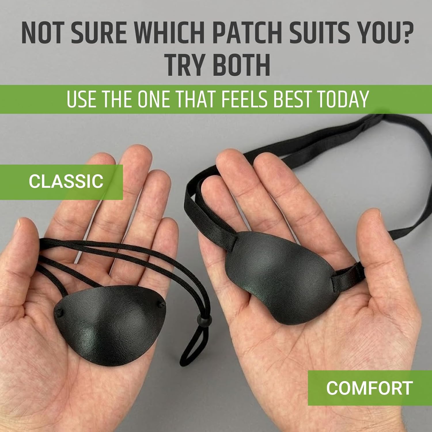 2PSC Black Premium Handmade Leather Eye Patch with Soft Foam Padding, Adult Eye Patch for Men and Women
