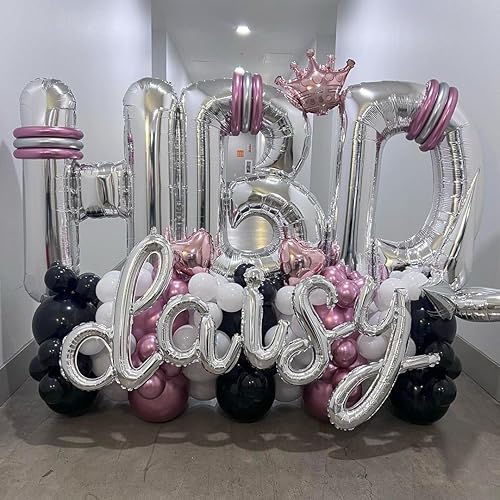 Vista 19 de Globos plateados de la letra M de 40 pulgadas, globos grandes del alfabeto M, globos plateados de papel de aluminio para decoración de cumpleaños