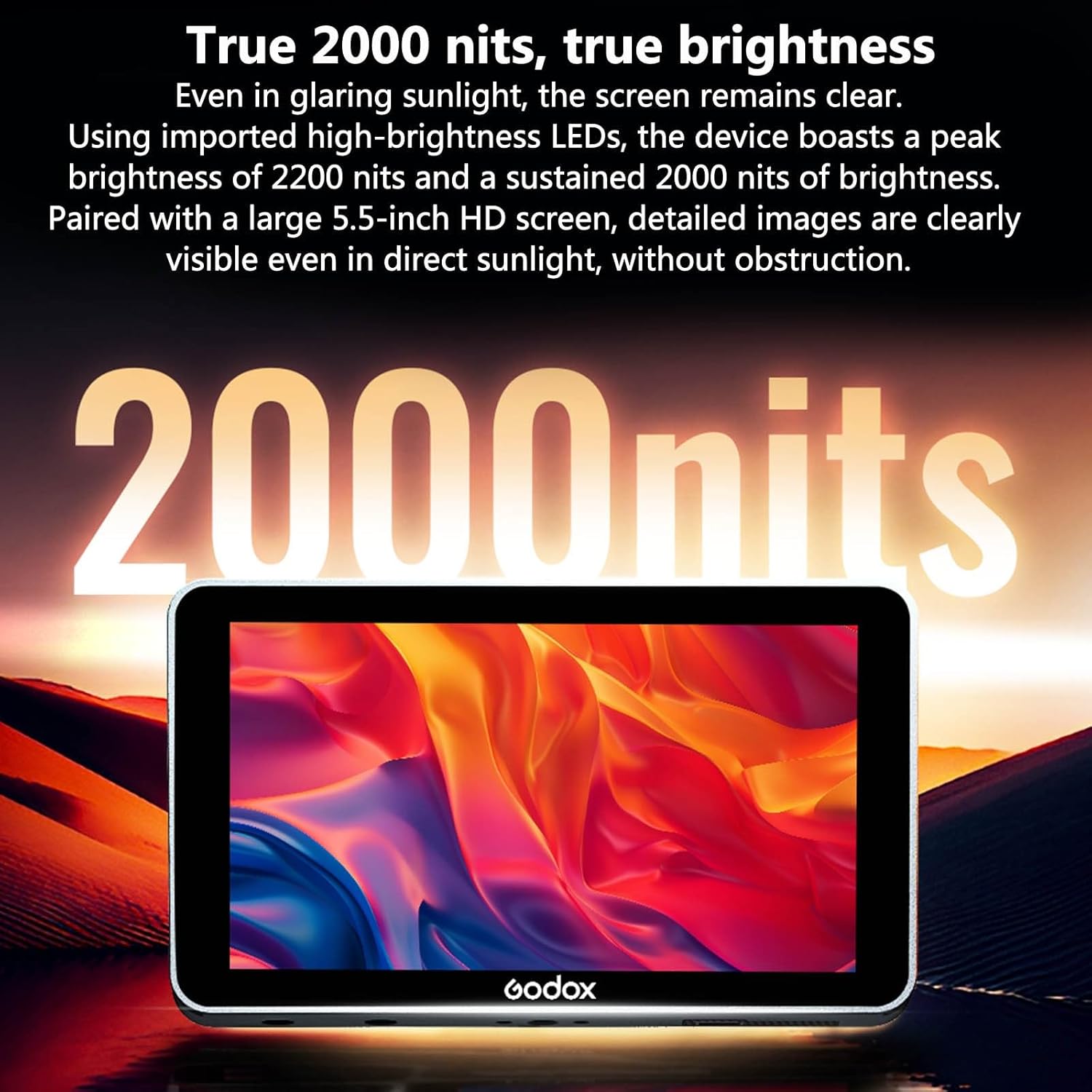 Godox GM6S Pro Kit 2 DSLR Camera Field Monitor, 5.5 Inch Touch Screen, 2000 Nits 4K HDMI Input/Loop-Through, 3D LUT Import, HD 1920x1080 IPS, Screenshot, On-Camera Monitor with Sunshade Hood