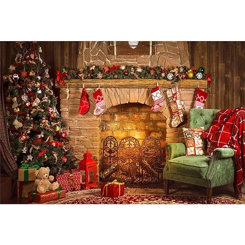 Ci-Fotto Fond Photographie de Noël, 2x1.5m Décors pour Studio Photo, Cheminée Canapé d'arbre de Noël Décoration Bannière Fête à la Maison Fond, Toile de Fond Photographie pour Bébé Enfants