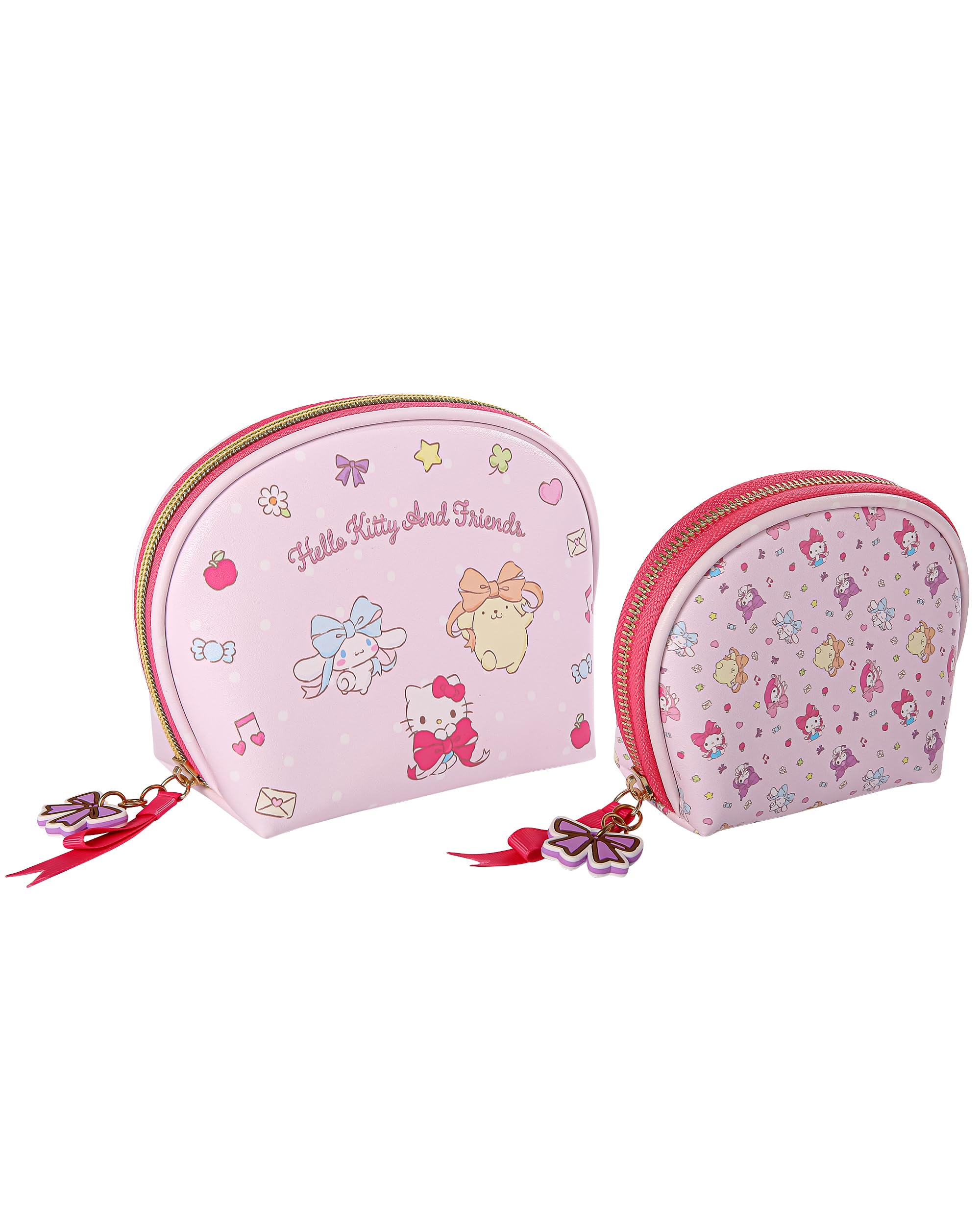 Hello Kitty Makeup Bag Set 2-Pieces Official License, Cute Dome Cosmetic Travel Bags, Sanrio Gifts