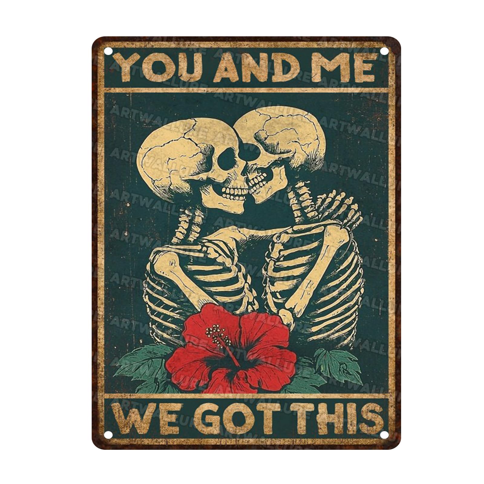 Skull Vintage Tin Sign You and Me We Got This Metal Tin Sign for Garage Kitchen Decor Bar Pub Club Cafe Home Restaurant Wall Decor Art 12x16inch