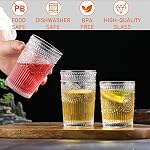 Vintage Drinking Glasses Set of 12, Textured Clear Striped Glass Cups-6 Highball Glasses 13oz & 6 Rocks Glasses 10oz, Ribbed Glassware Set, Mojito Cups, Cocktail Glass, Iced Coffee Cup