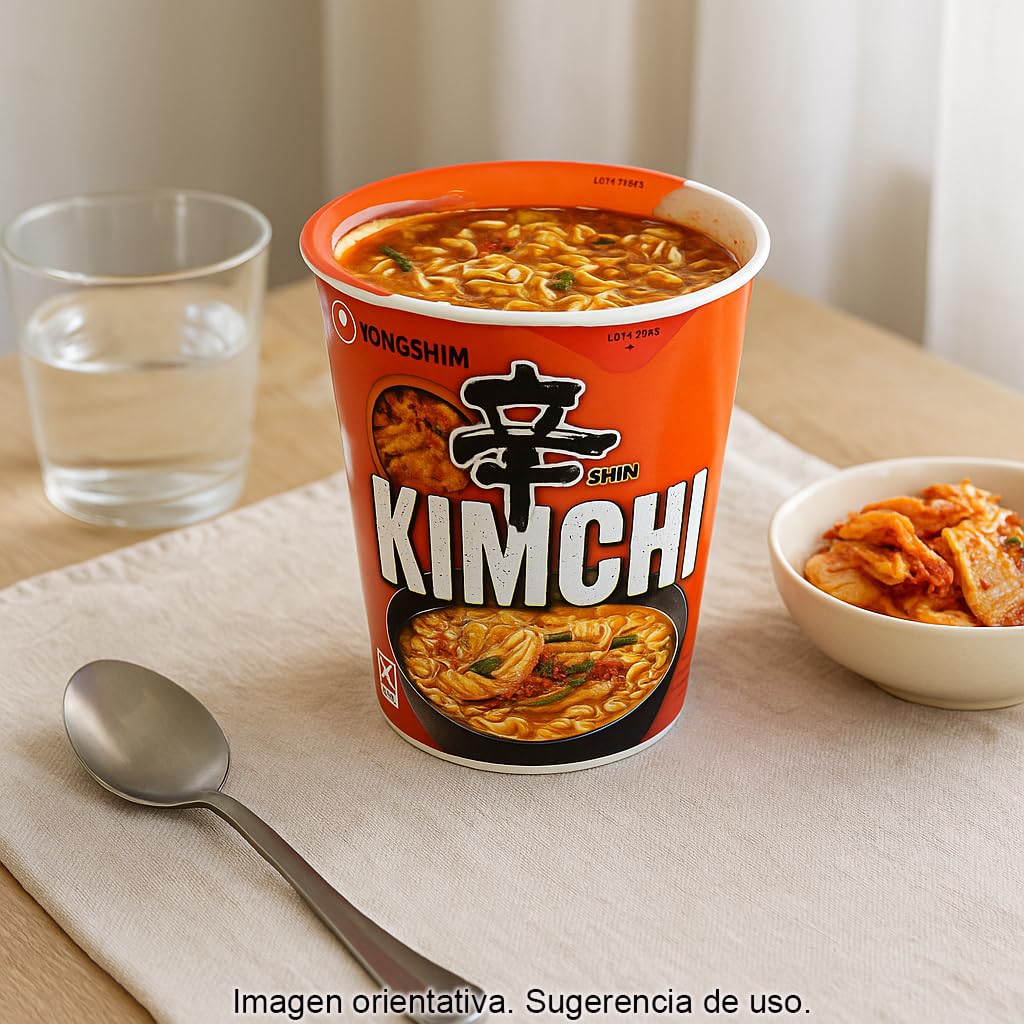 Fideos instantáneos sabor Kimchi 75 g Pack 3 vasos Ramen coreano picante listo en 3 min, sopa de noodles para casa, oficina o viaje