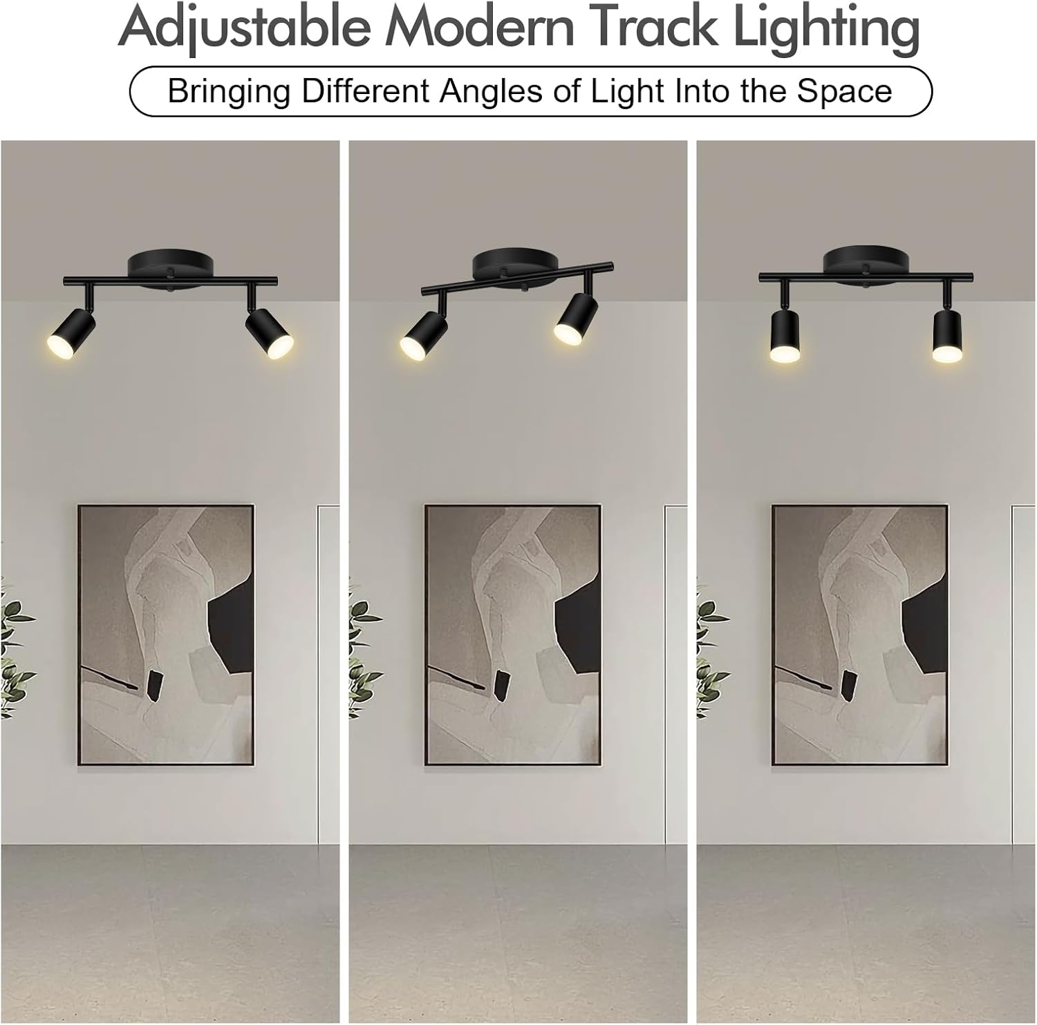 AUQUEE 2 Light Track Lighting Fixtures Ceiling, 8W/2700K Black Track Lighting with Acrylic Lampshade & Rotatable Light Heads, 20000hrs Lifespan, Modern LED Track Lights Ceiling for Kitchen/Hallyway