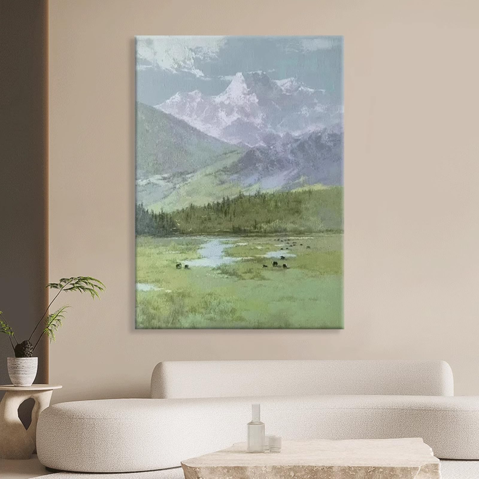 Peinture à l'huile grand format montagne abstraite pour une ambiance évasion